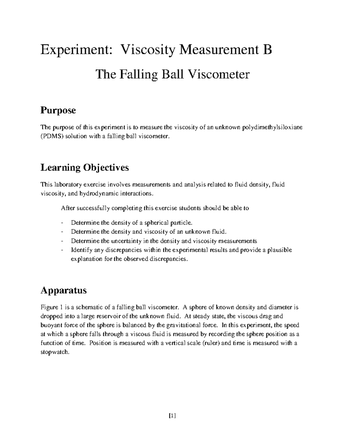Falling Ball Experiment Viscosity Measurement B The Falling Ball