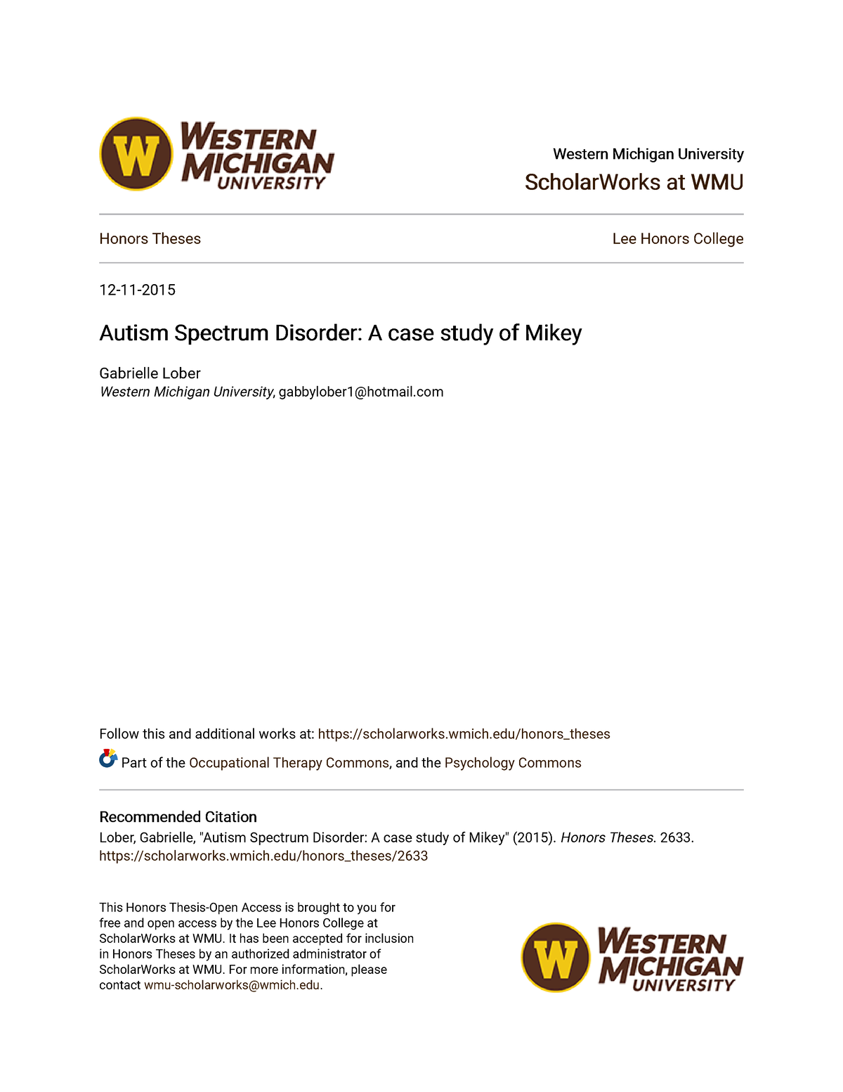 autism spectrum disorder a case study of mikey