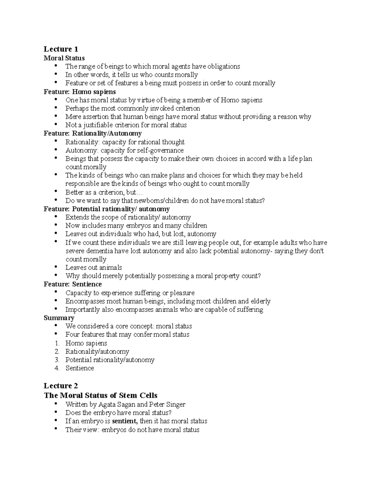 2715 Week 2 - Week 2 Lecture Notes - Lecture 1 Moral Status The Range 