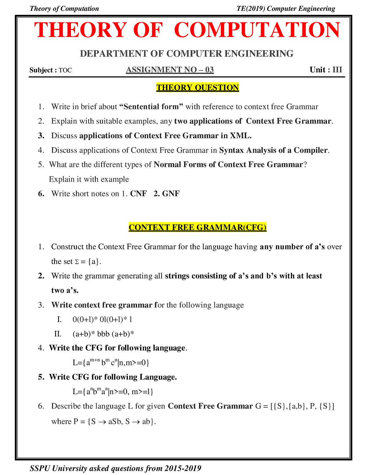 theory of computation assignment