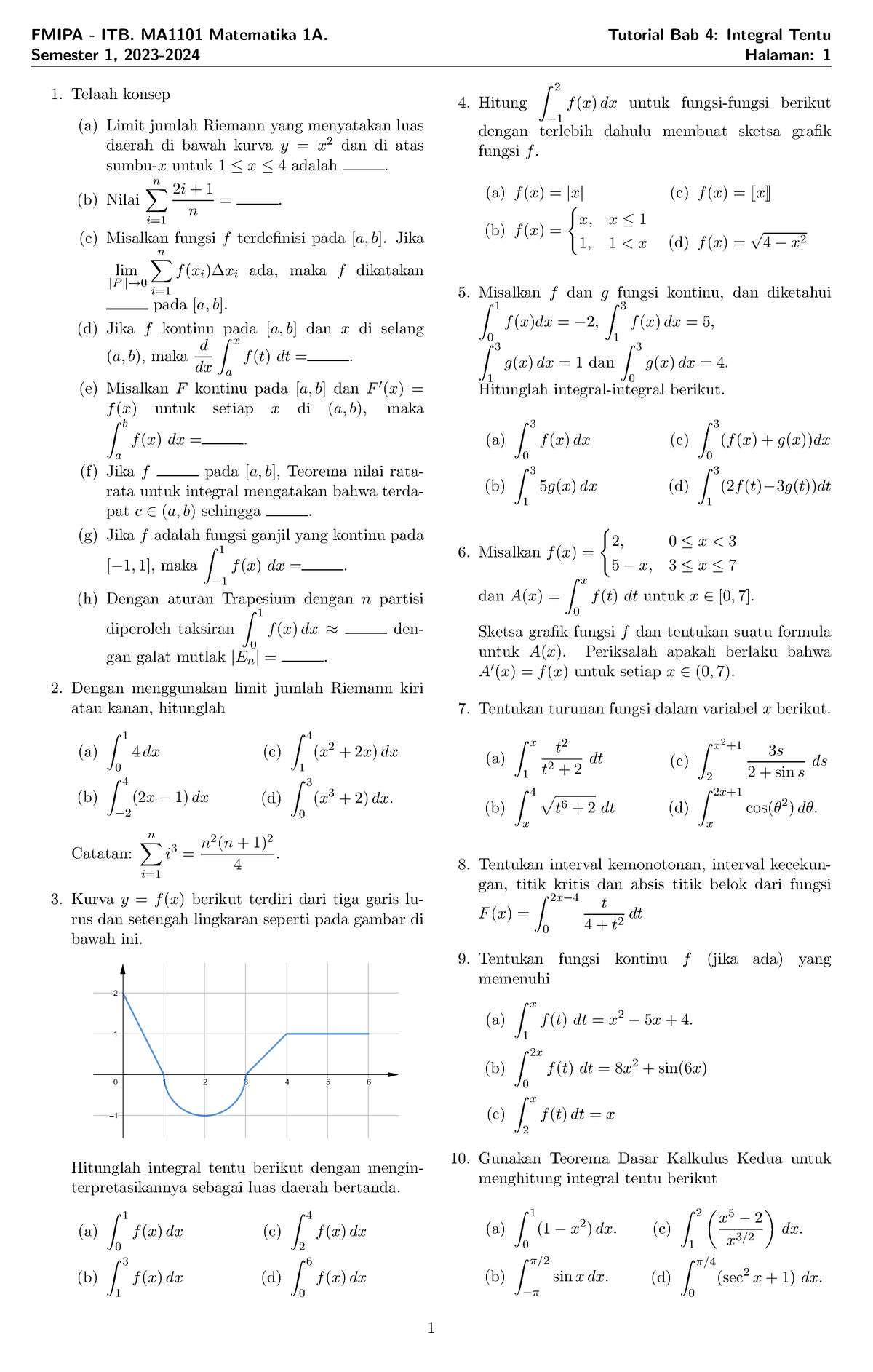 Tutorial MA1101 Bab 4 2023-2024 - FMIPA - ITB. MA1101 Matematika 1A ...