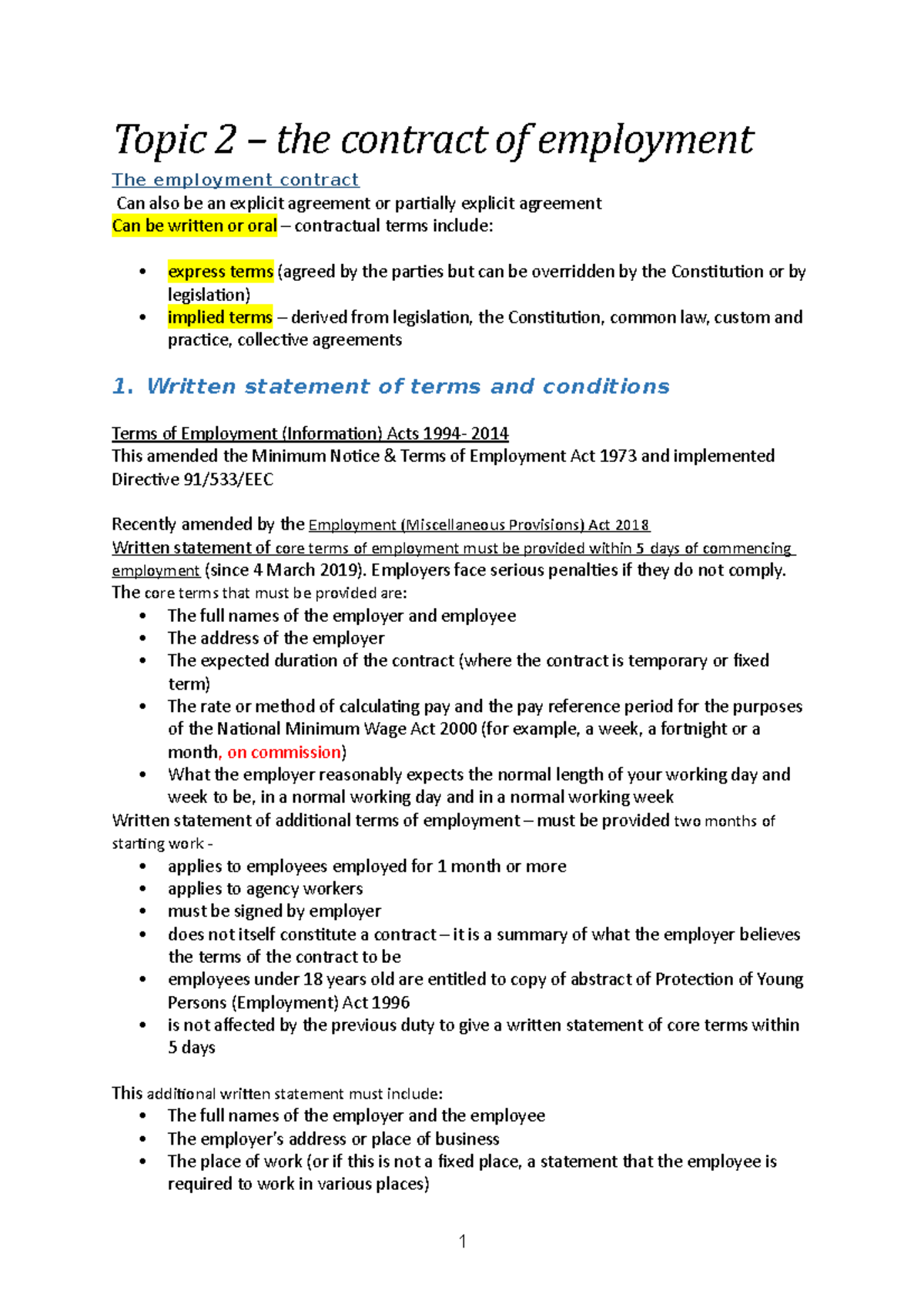 Topic 2 - contract of employment - Topic 2 – the contract of employment ...
