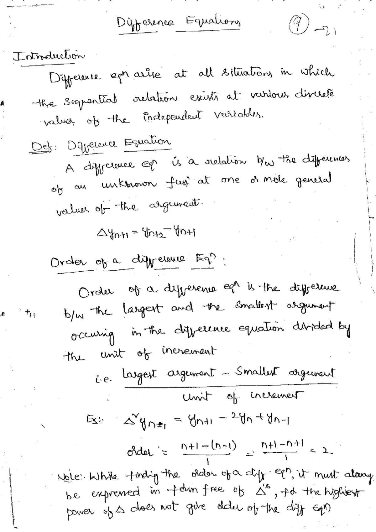 Difference equations - Def: Difference Equation A difference eq is a ...