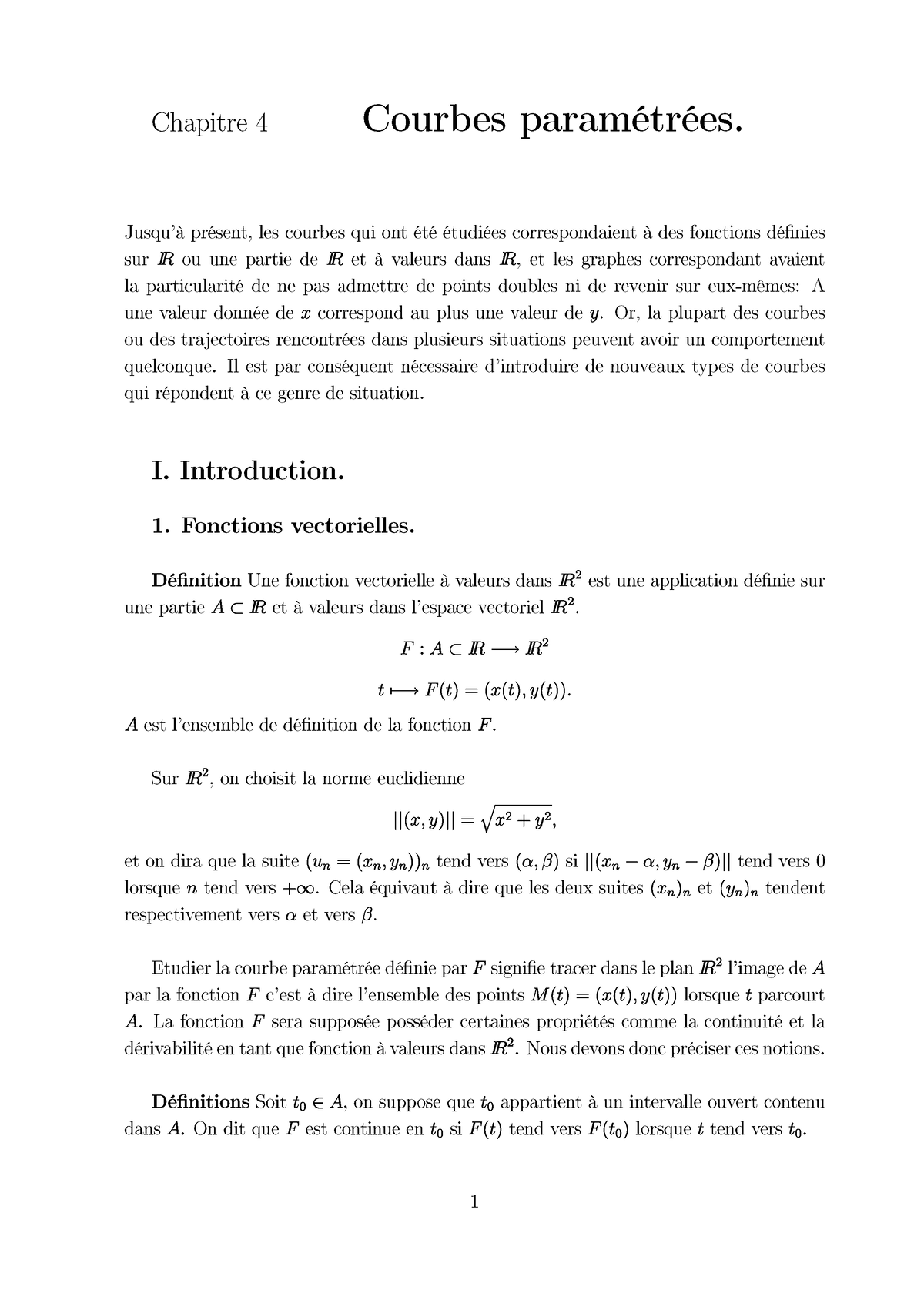 Chapitre 4 Courbes Paramétriques - Cours D'analyse 2 - S2 -Analyse 2 ...