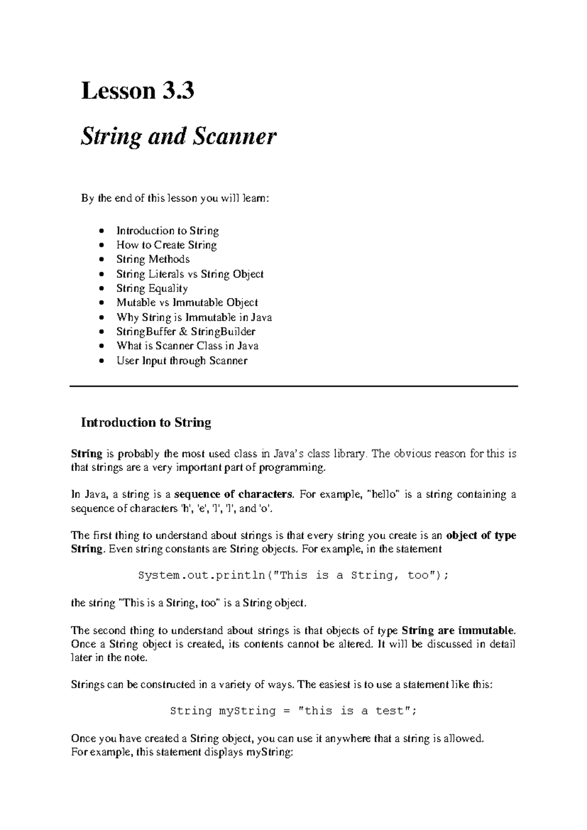 String and Scanner java notes - Lesson 3. String and Scanner By the end ...