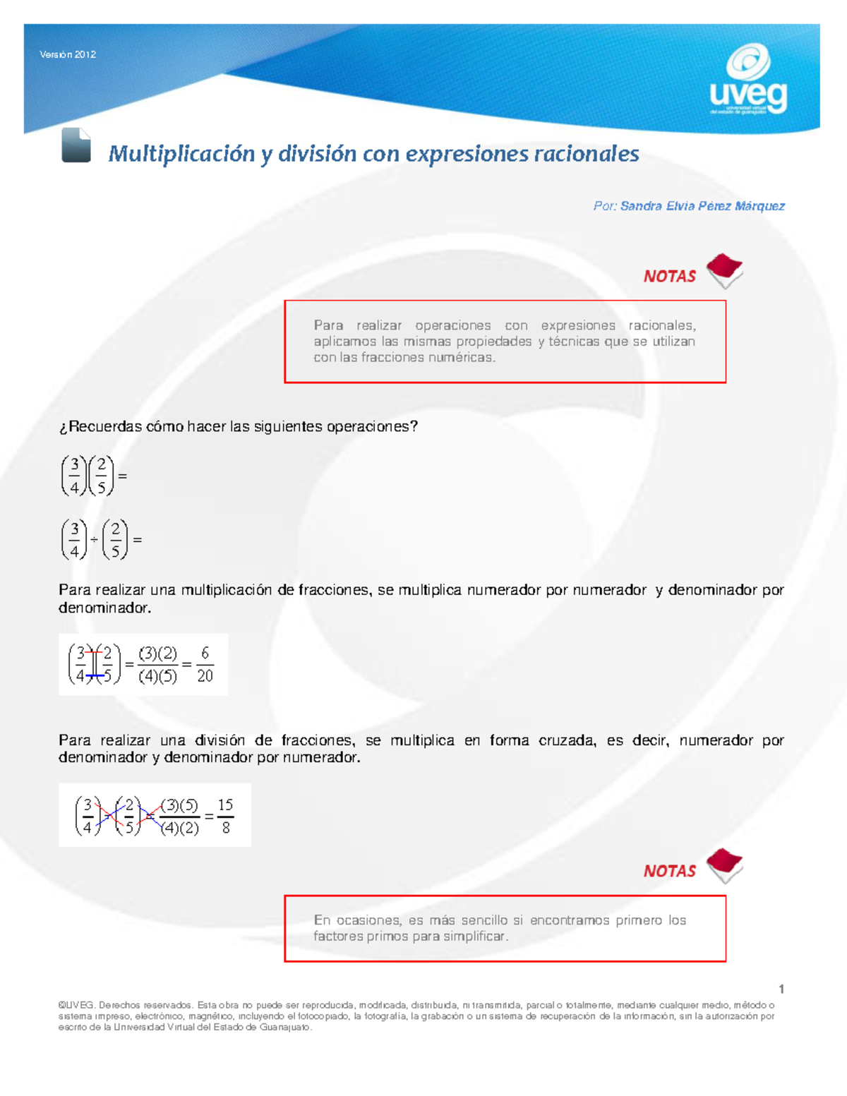 10 Multiplicacion Y Division Con Expresiones Racionales - ©UVEG ...