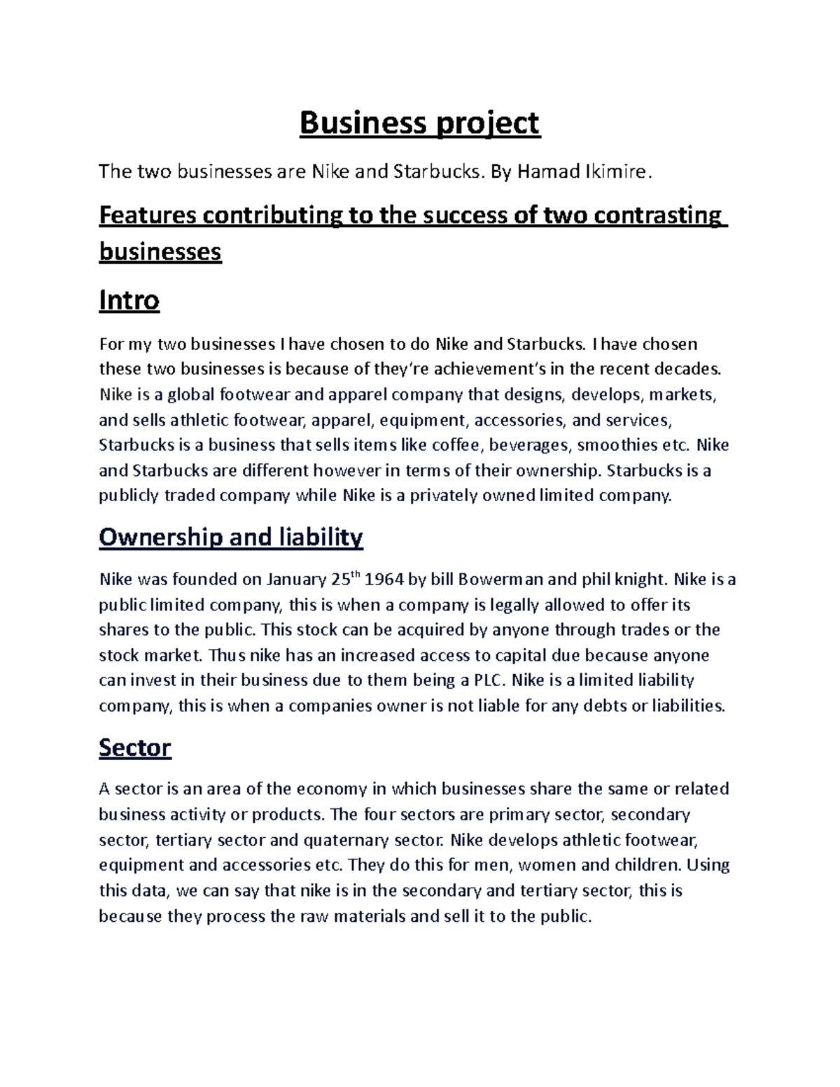 Business project - l,ubuhbyub - Business project The two businesses are ...