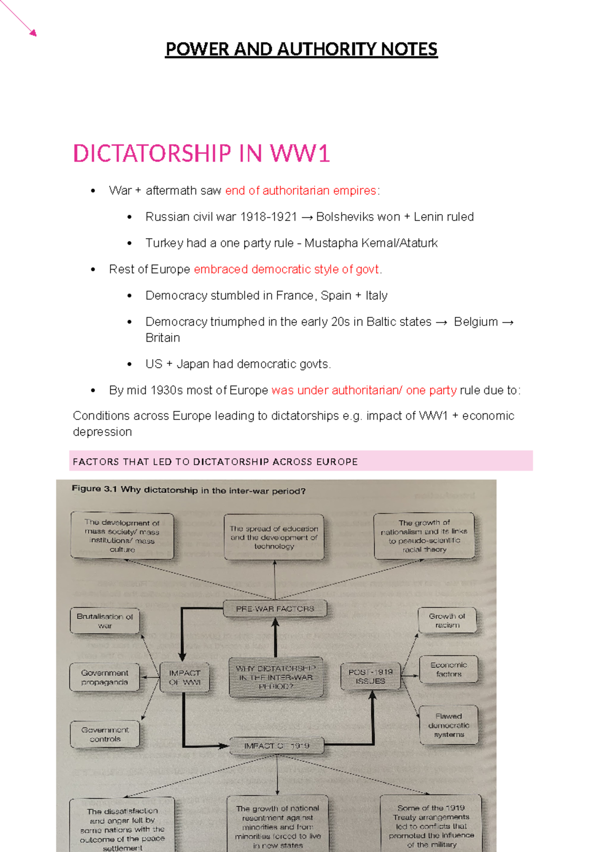 Band 6 history power and authority notes - DICTATORSHIP IN WW War ...