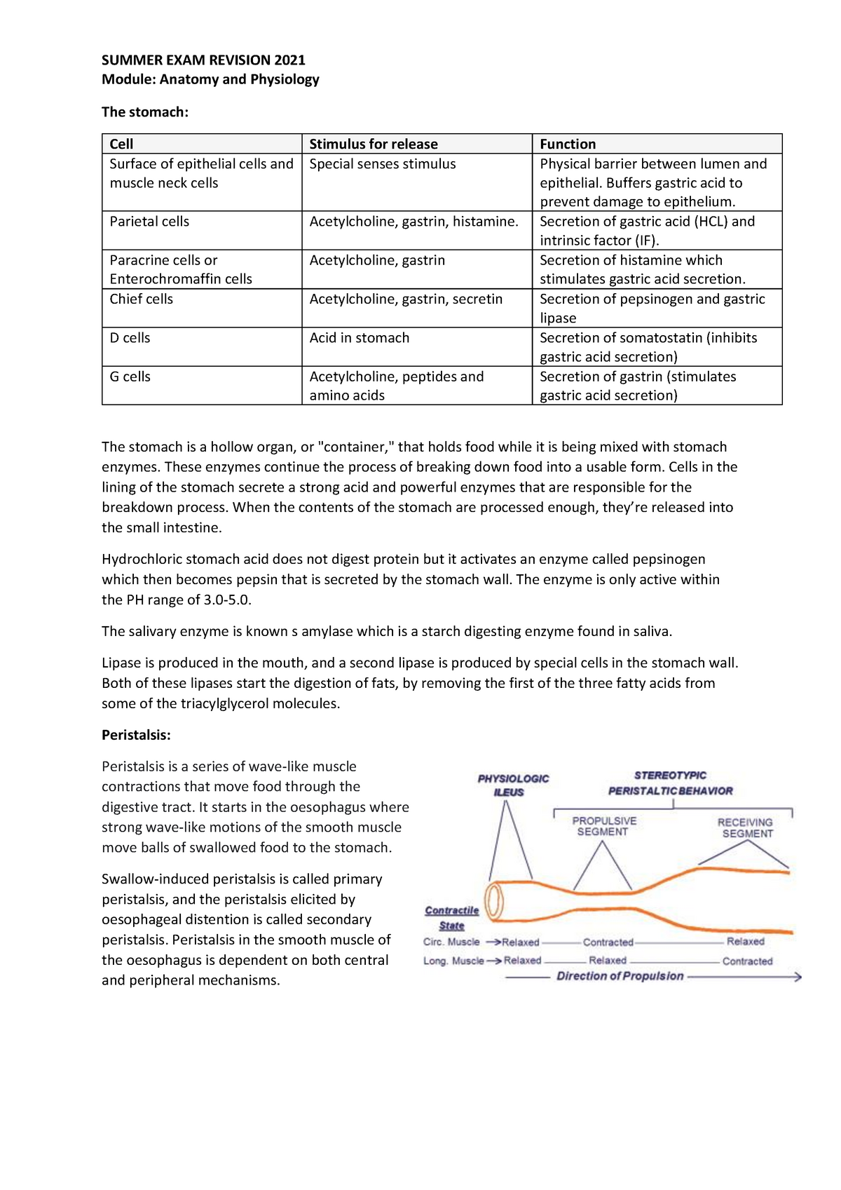 Anatomy and Physiology summer exam revision 2021 SUMMER EXAM REVISION