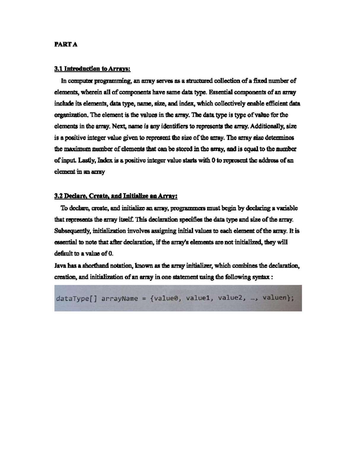 Written Assignment PART A SC025 - PART A 3 Introduction to Arrays: In ...