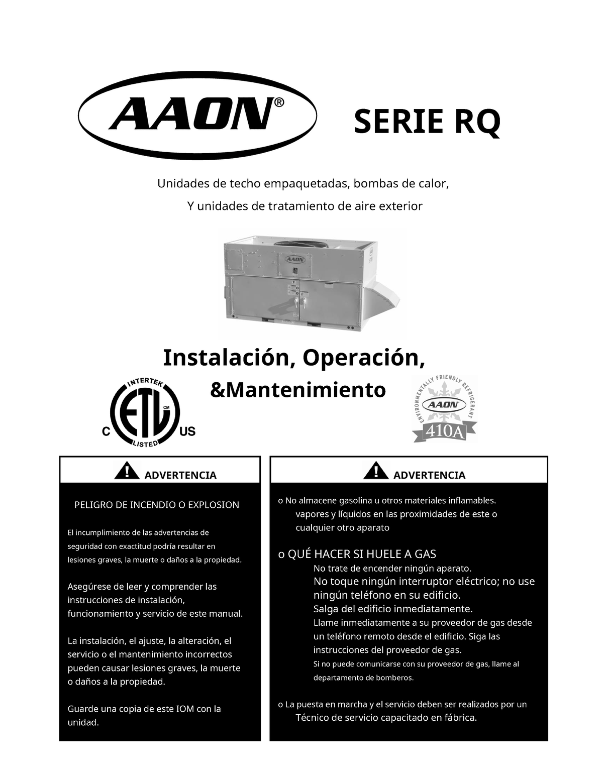 AAON Series RQ - Manual De Equipo Paquete - SERIE RQ Unidades De Techo ...