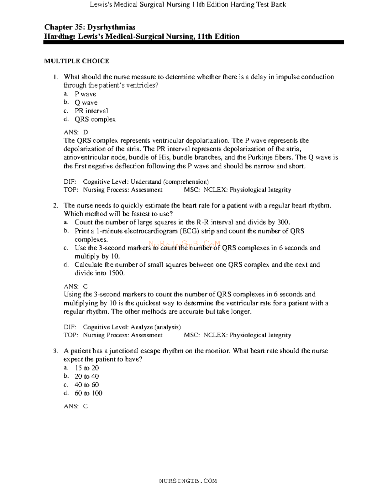 Chapter 35: Dysrhythmias Test Bank - NURSINGTB Chapter 35: Dysrhythmias ...