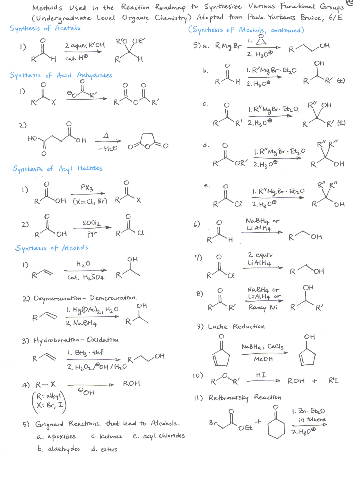 Reaction Lists of Ochem - CMSC 22200 - Studocu