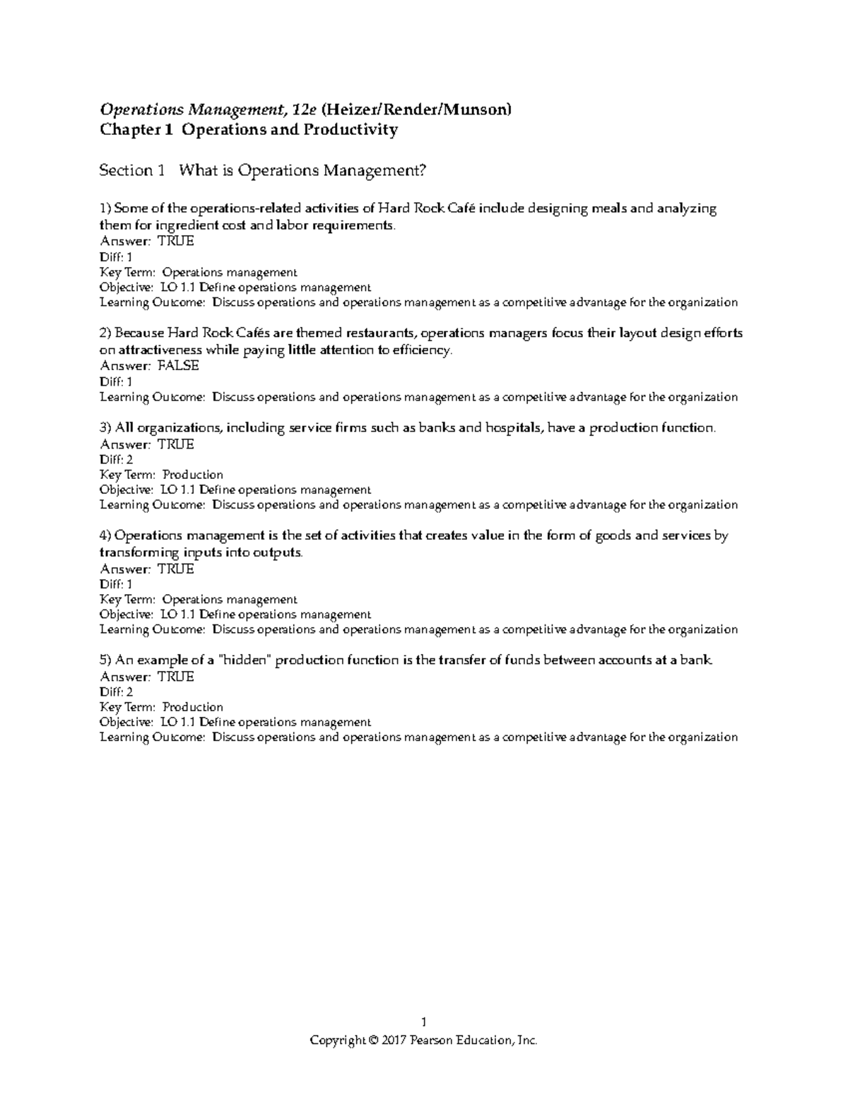 Chapter 01 - Operations Management, 12e (Heizer/Render/Munson) Chapter ...