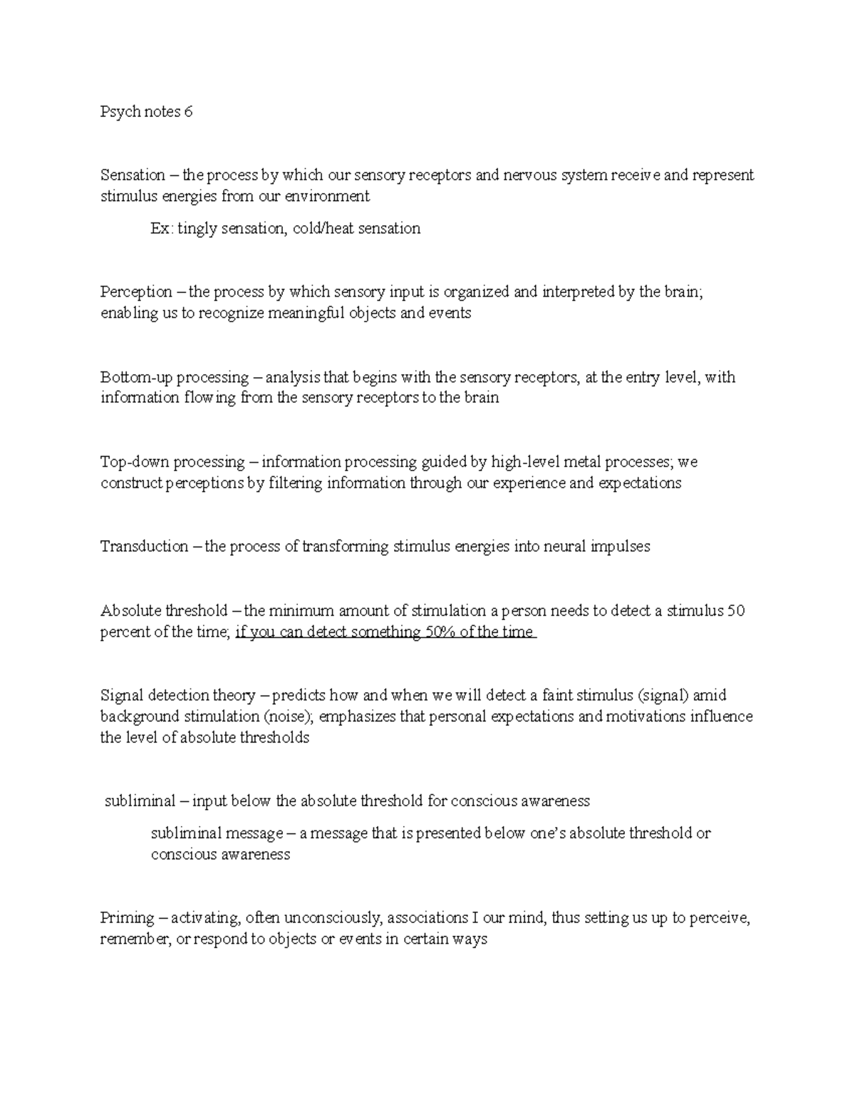 Psych chapter 6 - professor Paton class notes, test 3 - Psych notes 6 ...