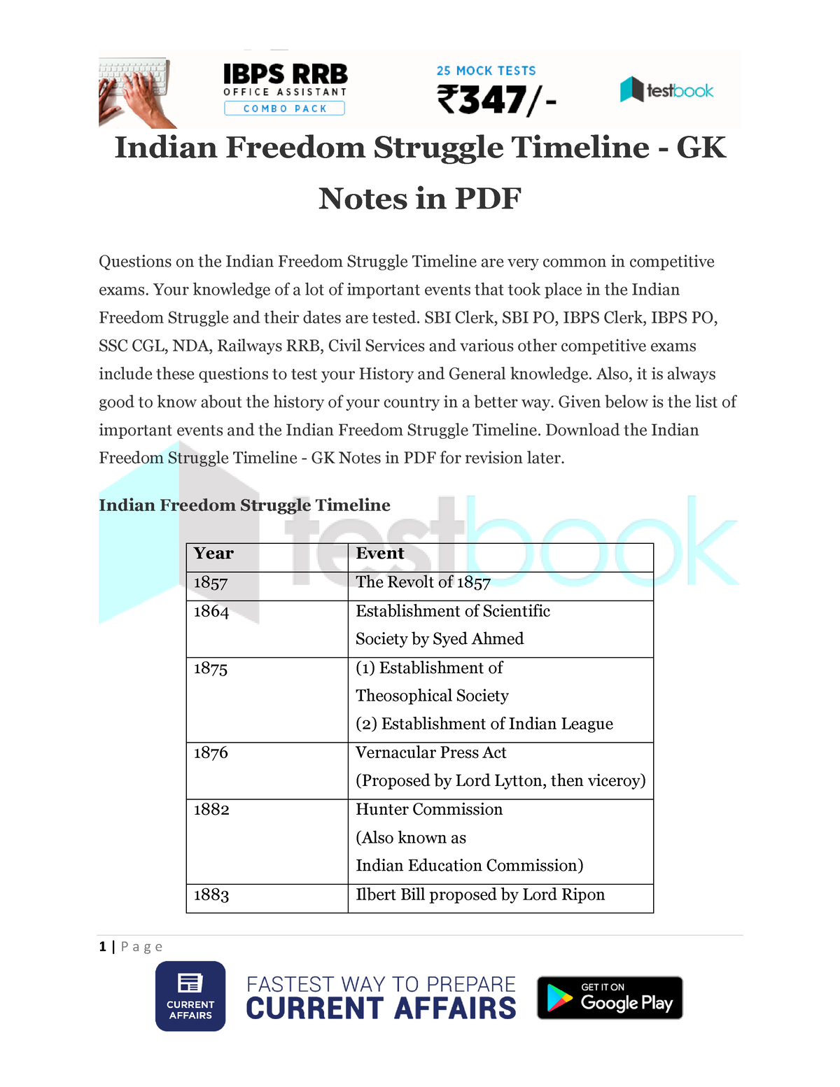 Indian Freedom Struggle Timeline Your Knowledge Of A Lot Of Important