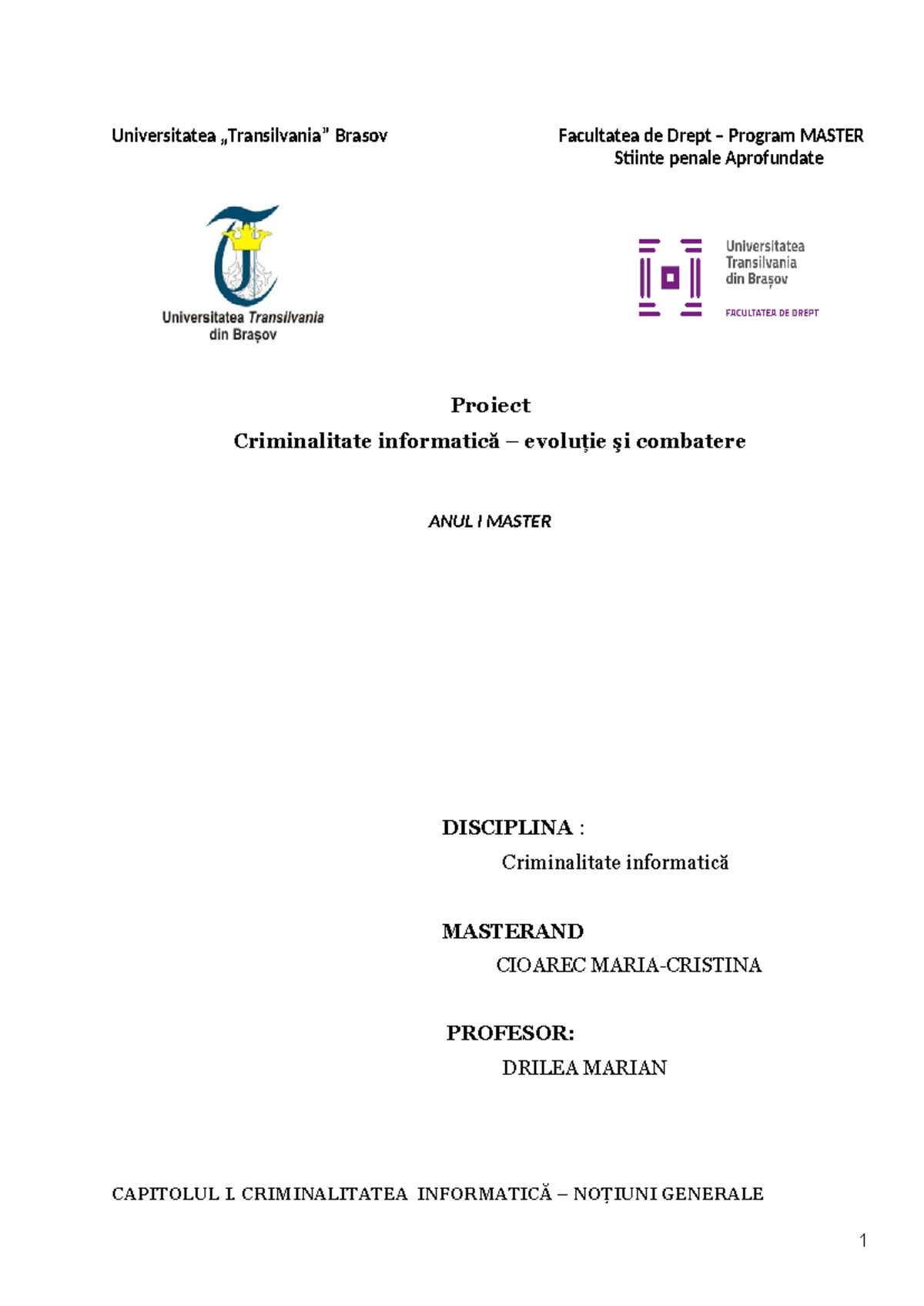 Proiect Criminalitate informatica - Universitatea „Transilvania” Brasov ...