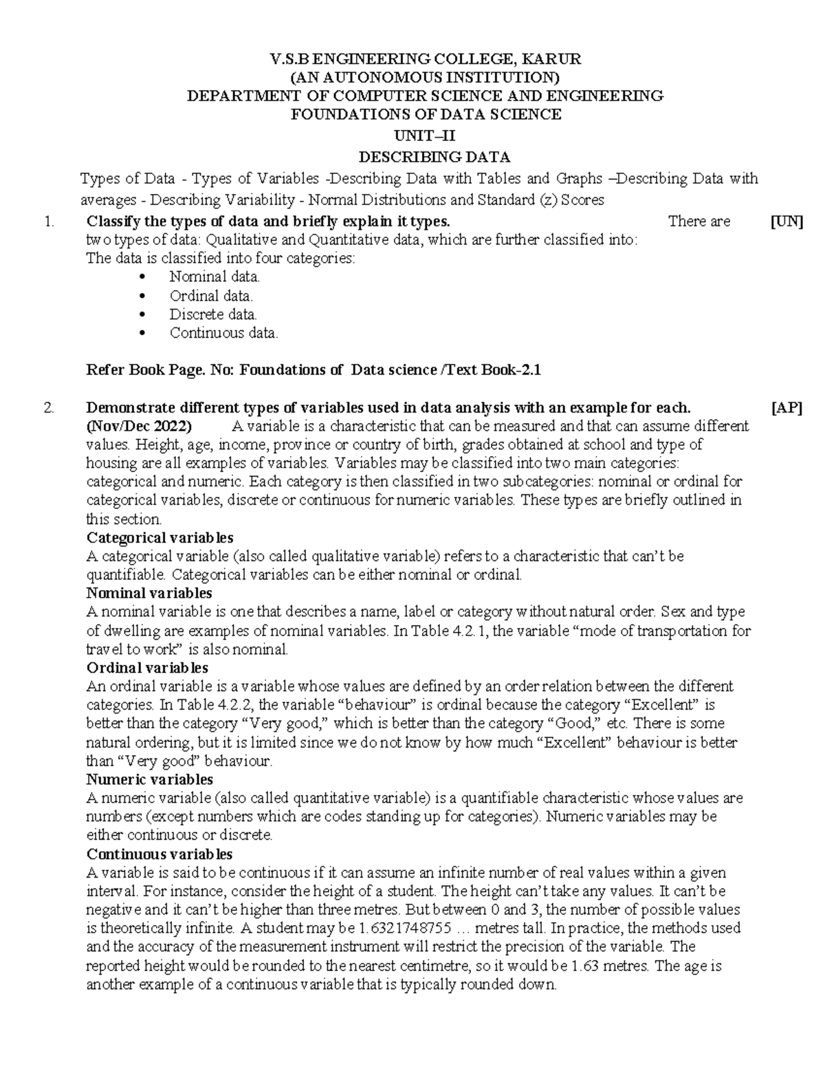 2 unit - notes - V.S ENGINEERING COLLEGE, KARUR (AN AUTONOMOUS ...