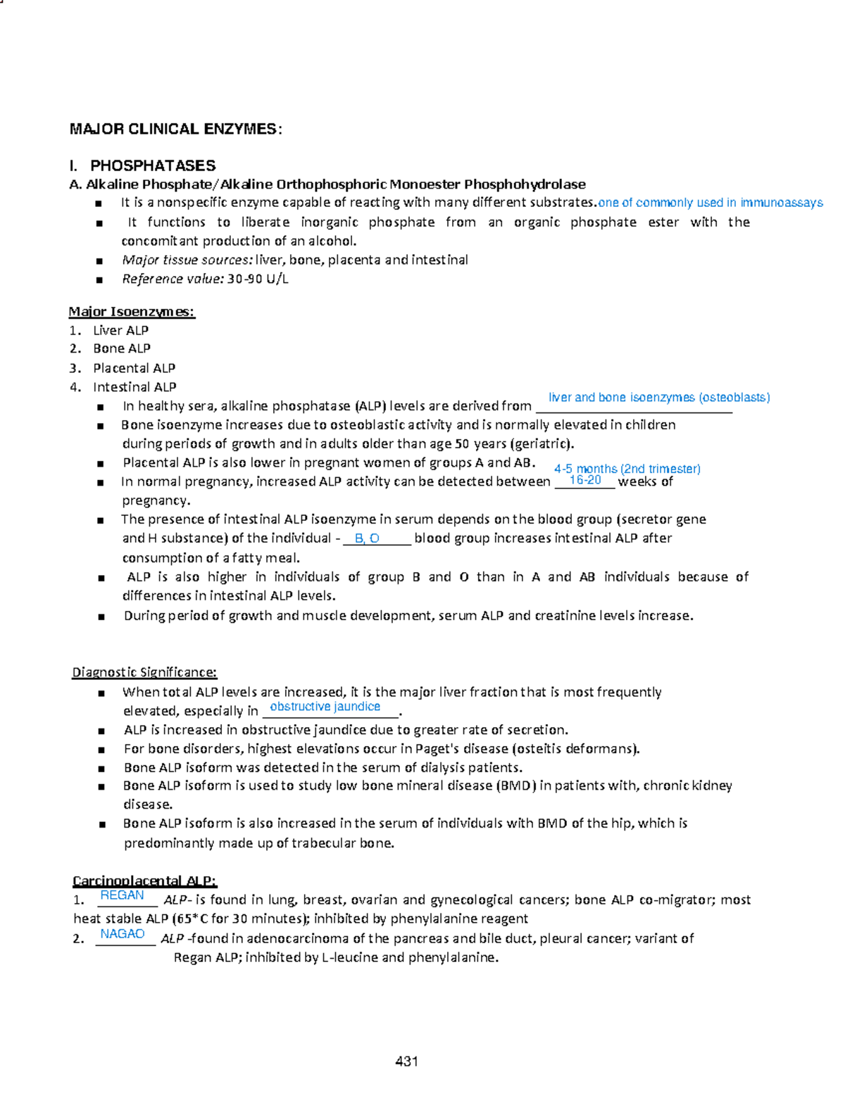 Enzymes-notes - Enzyme notes from CC2 lab - MAJOR CLINICAL ENZYMES: I ...