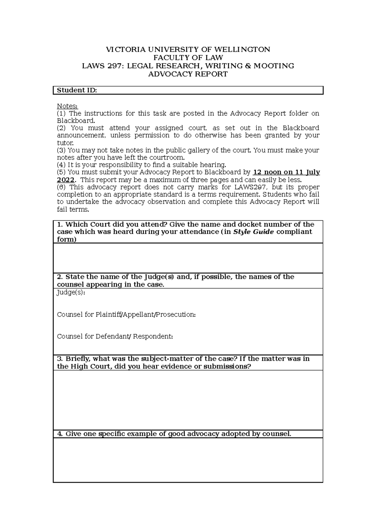 LAWS297 2022- Advocacy Report - VICTORIA UNIVERSITY OF WELLINGTON ...