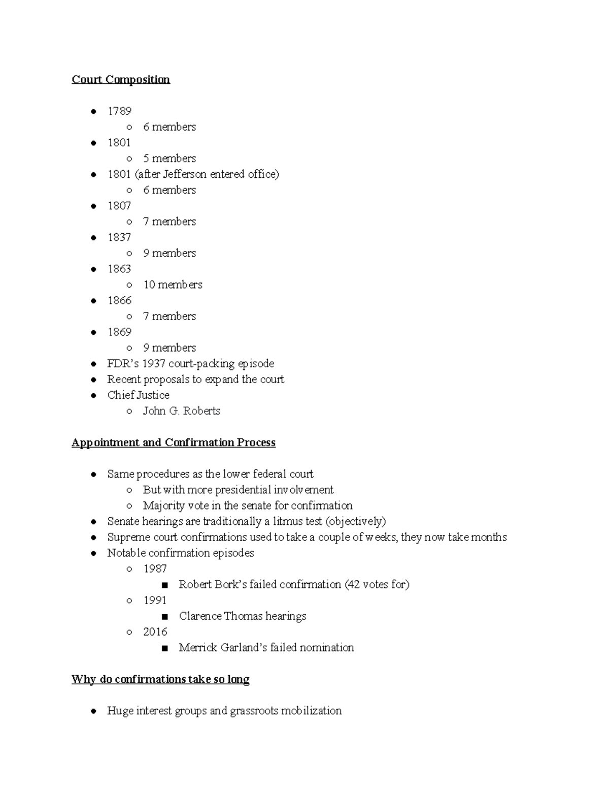 Supreme Court Notes - Court Composition 1789 6 members 1801 5 members ...