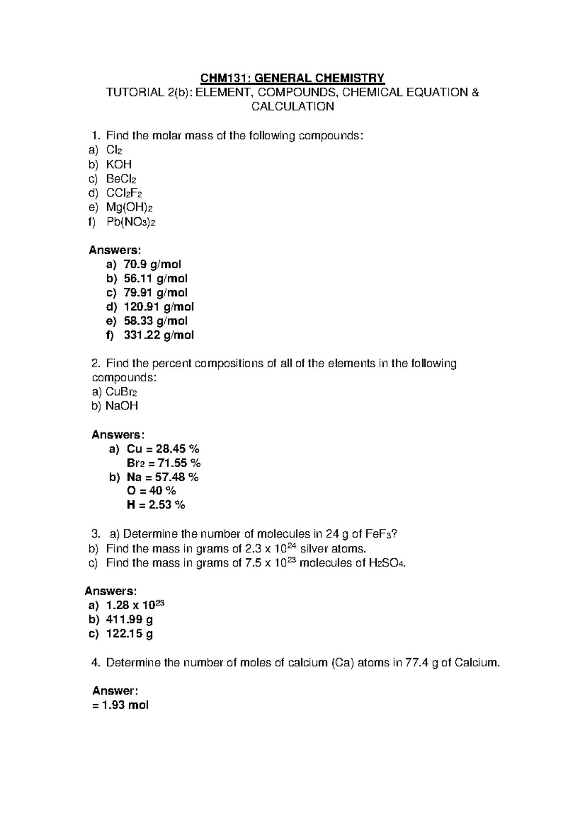 Tutorial Chemistry 2B - CHM131: GENERAL CHEMISTRY TUTORIAL 2(b ...