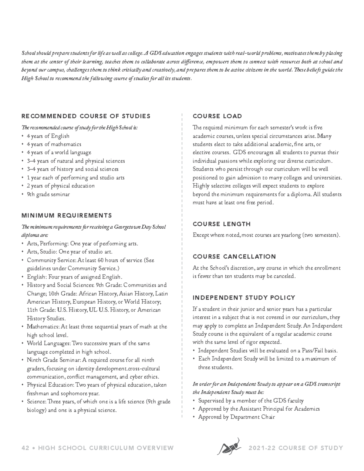 Course Of Study Course Of Study Course Of Study 42 HIGH SCHOOL 