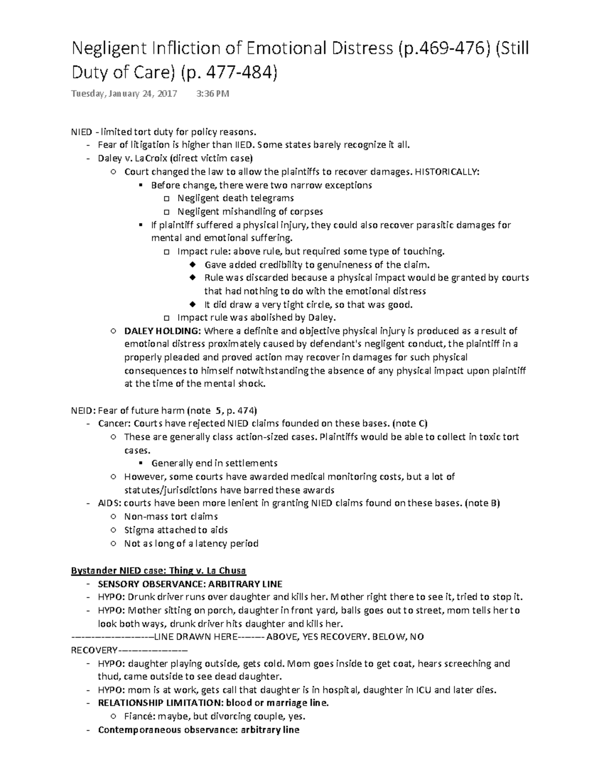 Torts II 3 - Negligent Infliction Of Emotional Distress (p—476) (Still ...