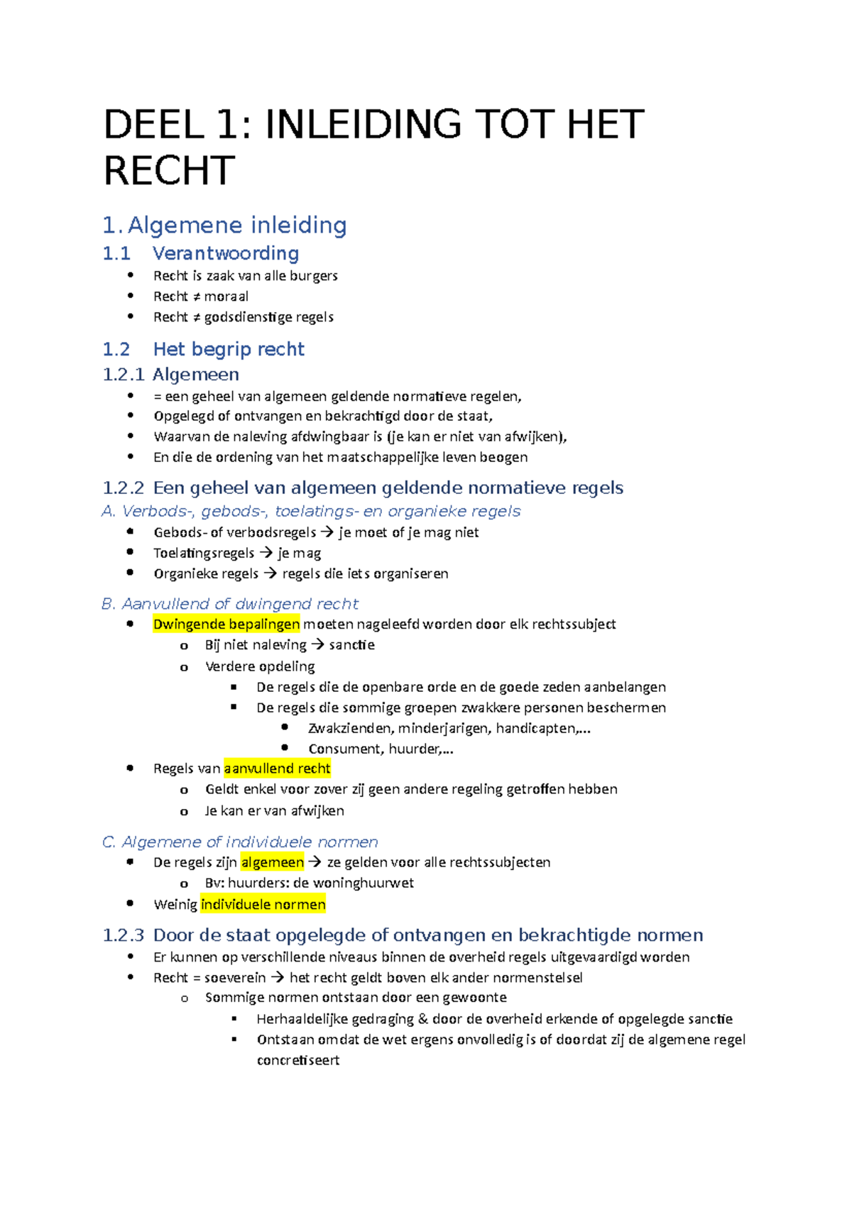 Inleiding Tot Het Recht Samenvatting - DEEL 1: INLEIDING TOT HET RECHT ...