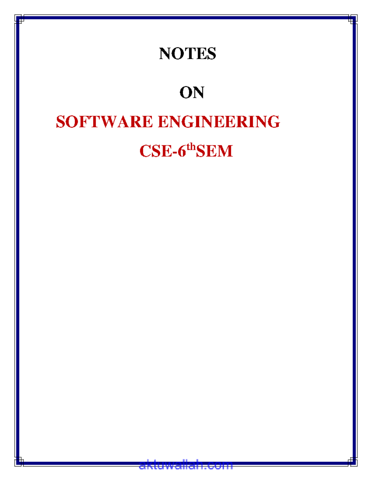 Cse 6th Sem - Se - Notes On Software Engineering Cse- 6 Th Sem Unit-i 