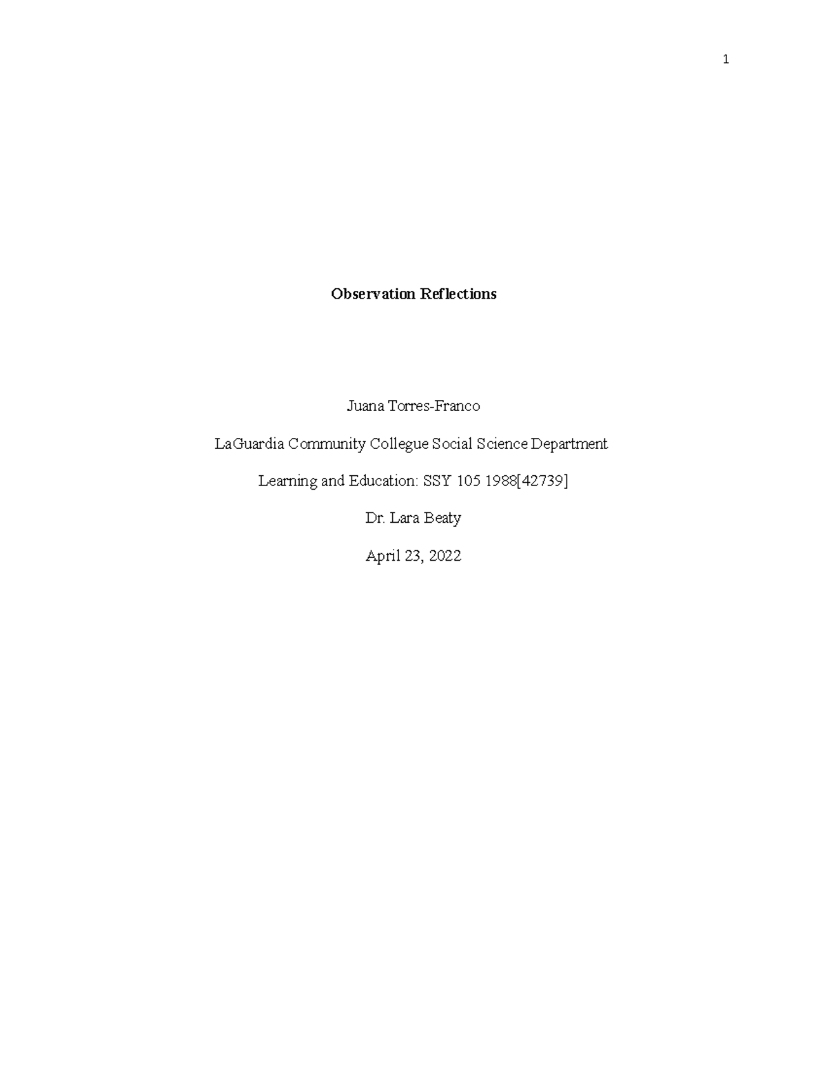 Observation Reflections 2 - Observation Reflections Juana Torres-Franco ...