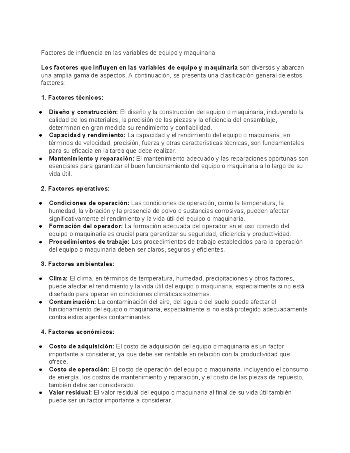 5 equipo y maquinaria - Resumen programacion - Factores de influencia ...