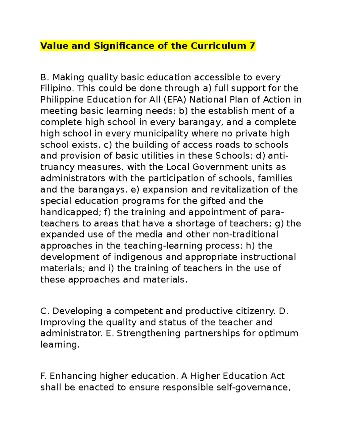 Curriculum Dev. Making-Quality-Education - Value and Significance of ...