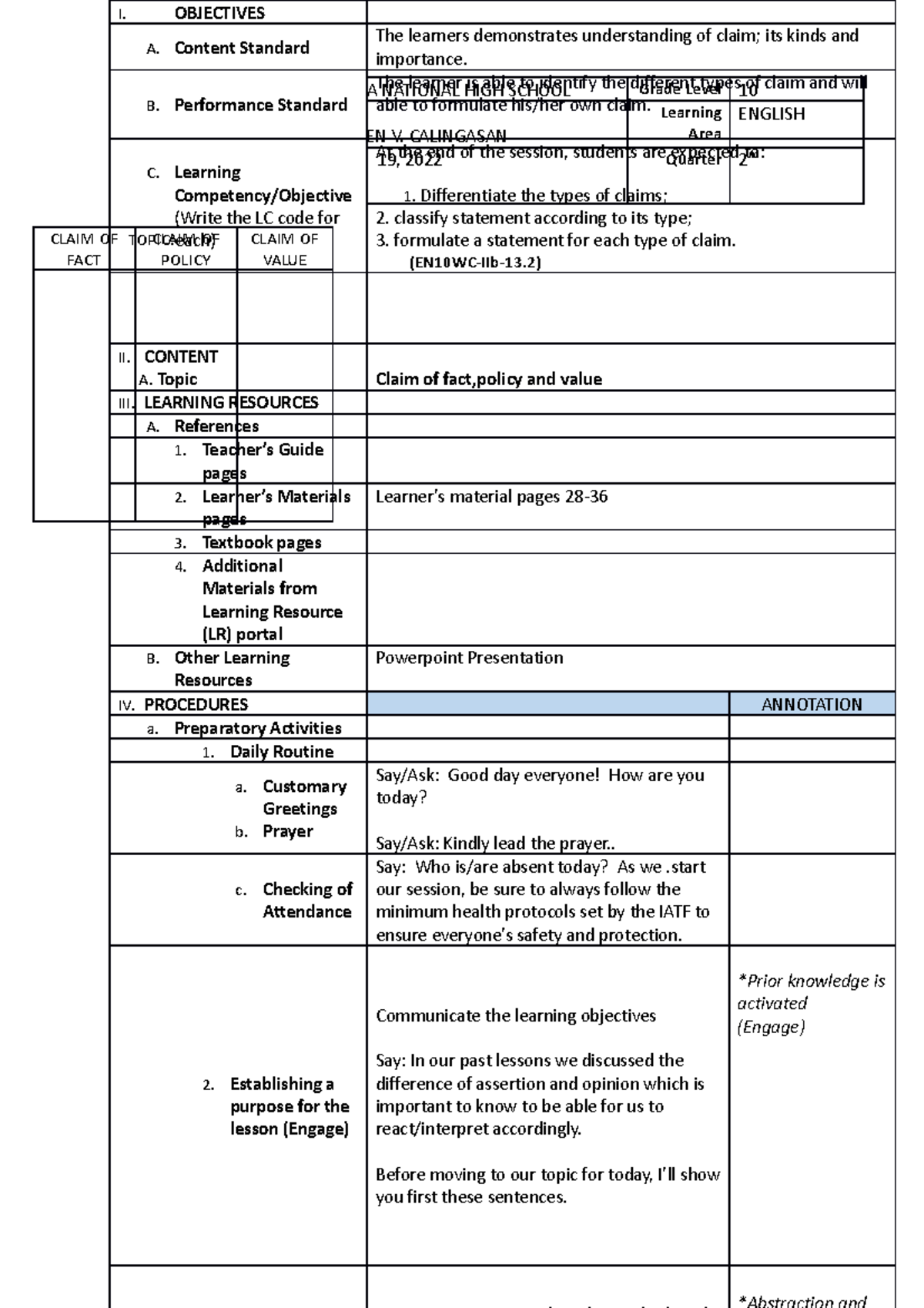 DLP COT-2-May-30-2022 - Grade 10 Daily Lesson Plan School LUNA NATIONAL ...