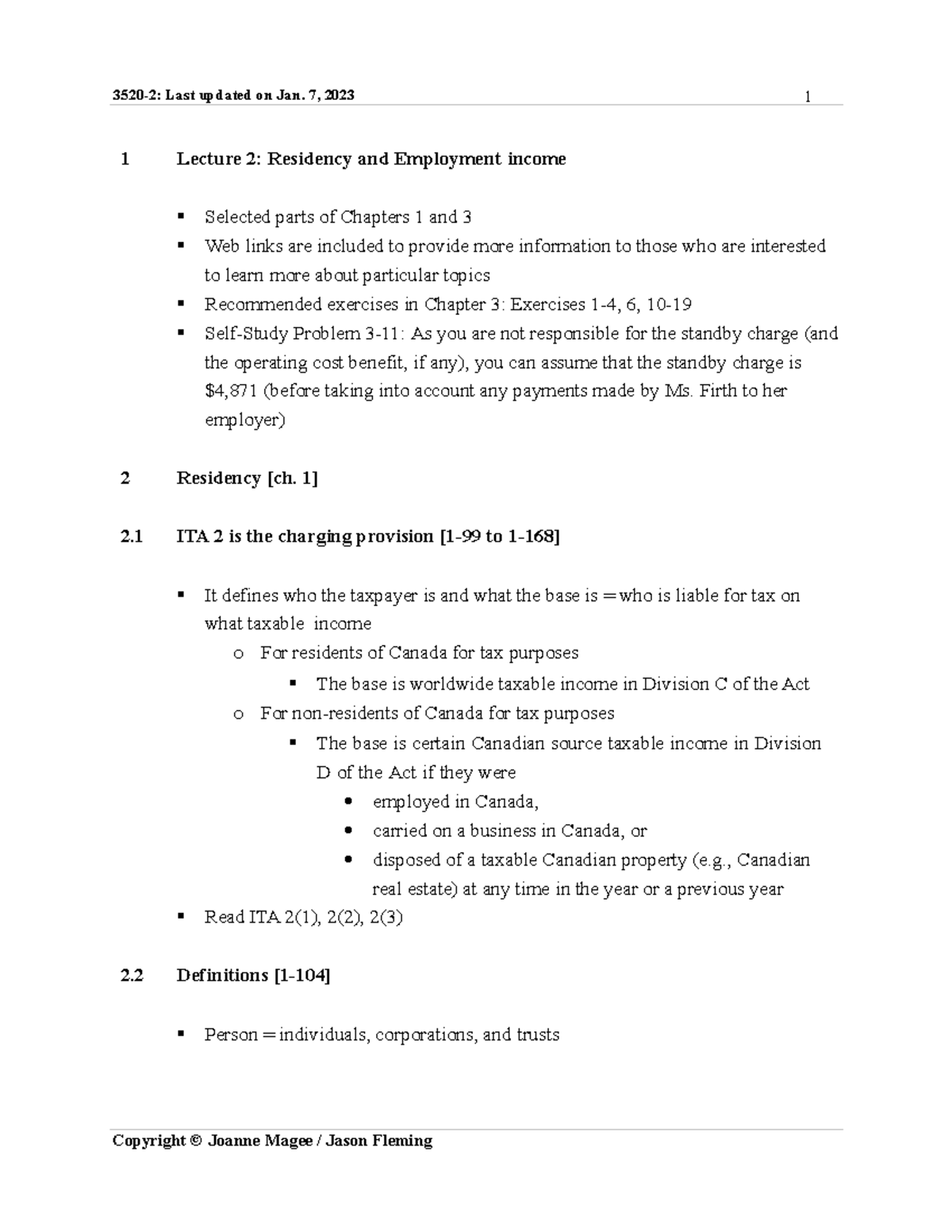 Lecture 2 notes - For all profs - 1 Lecture 2: Residency and Employment ...