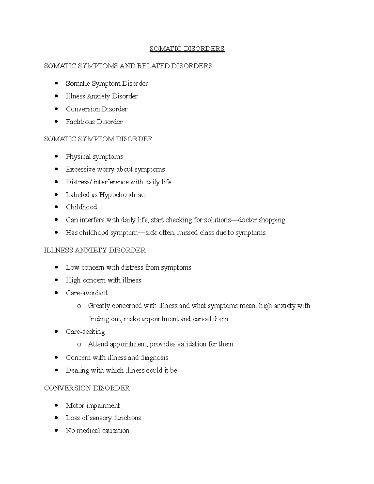 Lecture 10- Somatic Disorders Lecture Notes - SOMATIC DISORDERS SOMATIC ...