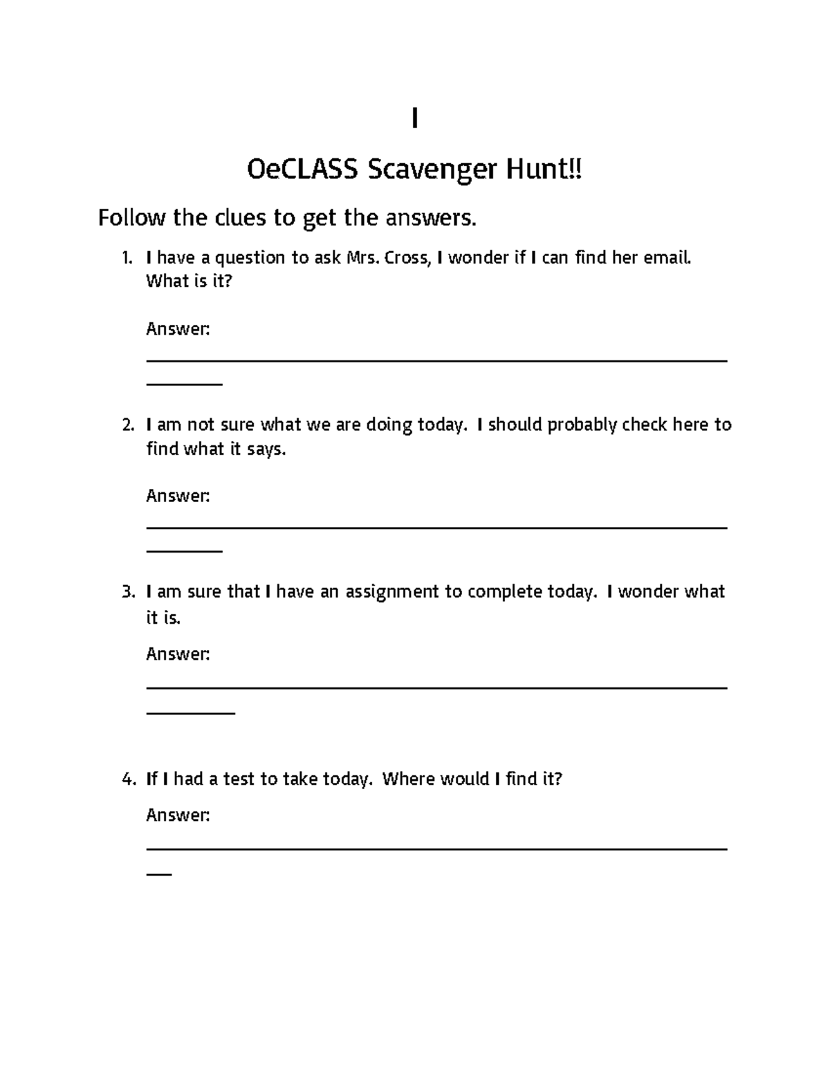 E Class Scavenger Hunt - cell growth - I OeCLASS Scavenger Hunt ...