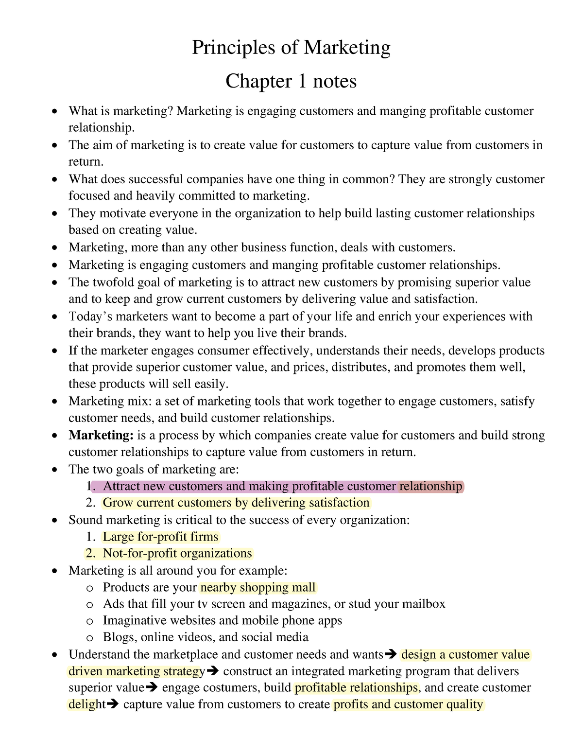 Principles Of Marketing Chapter 1 Notes - Principles Of Marketing ...