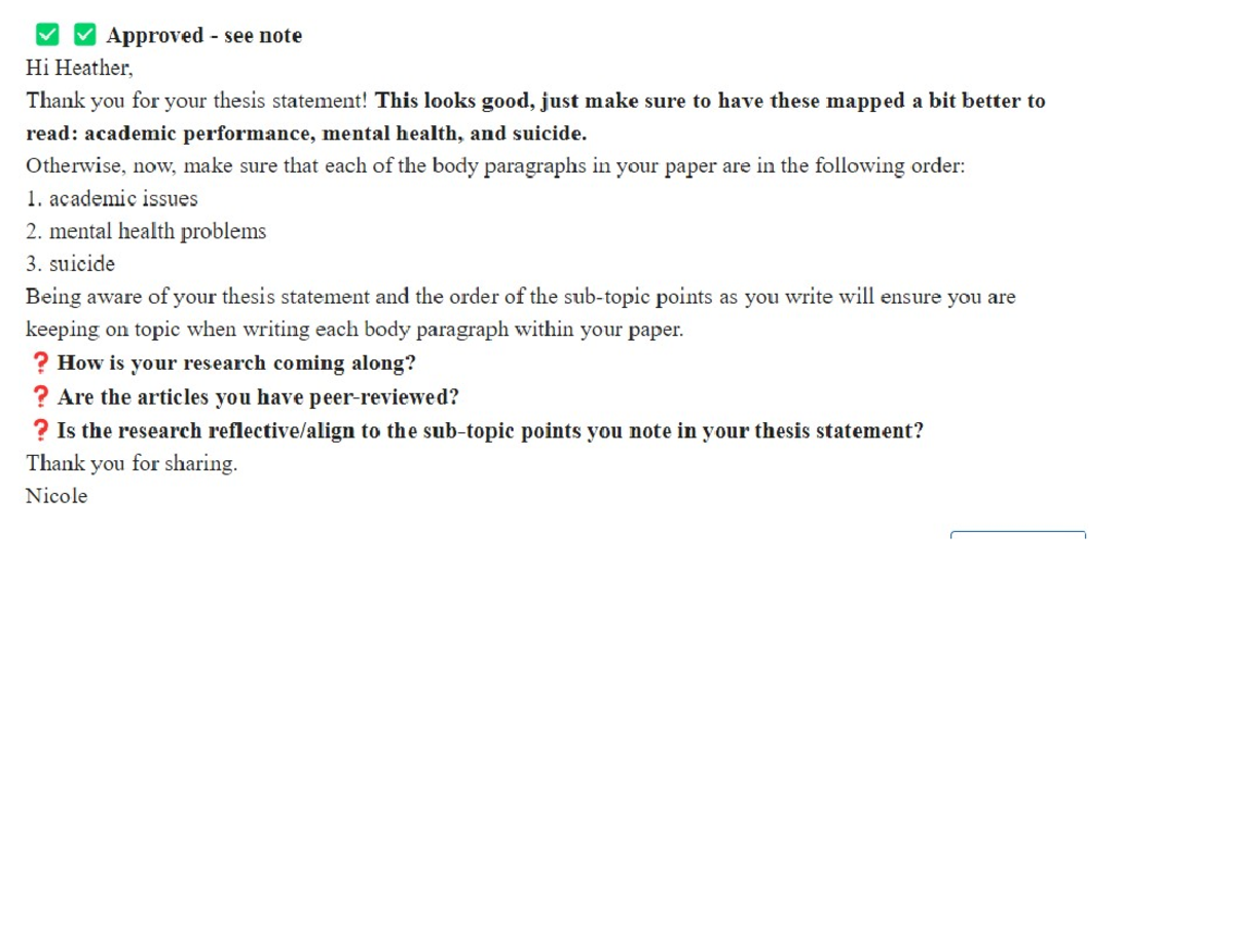 Topics Feedback - UNV-104 - Approved see note Hi Heather, Thank you for ...