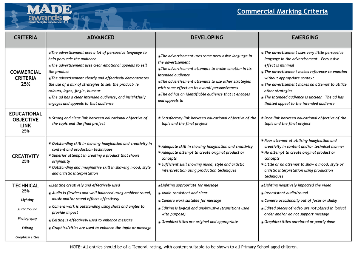 Commercial Marking Criteria - CRITERIA ADVANCED DEVELOPING EMERGING ...