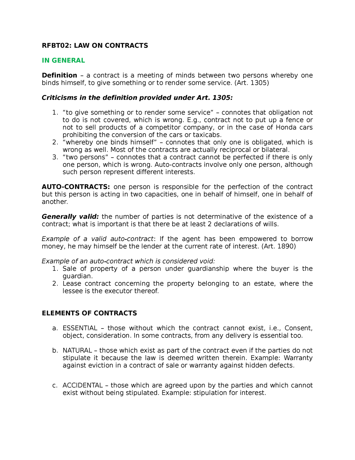 RFBT 02 LAW ON Contracts - RFBT02: LAW ON CONTRACTS IN GENERAL ...