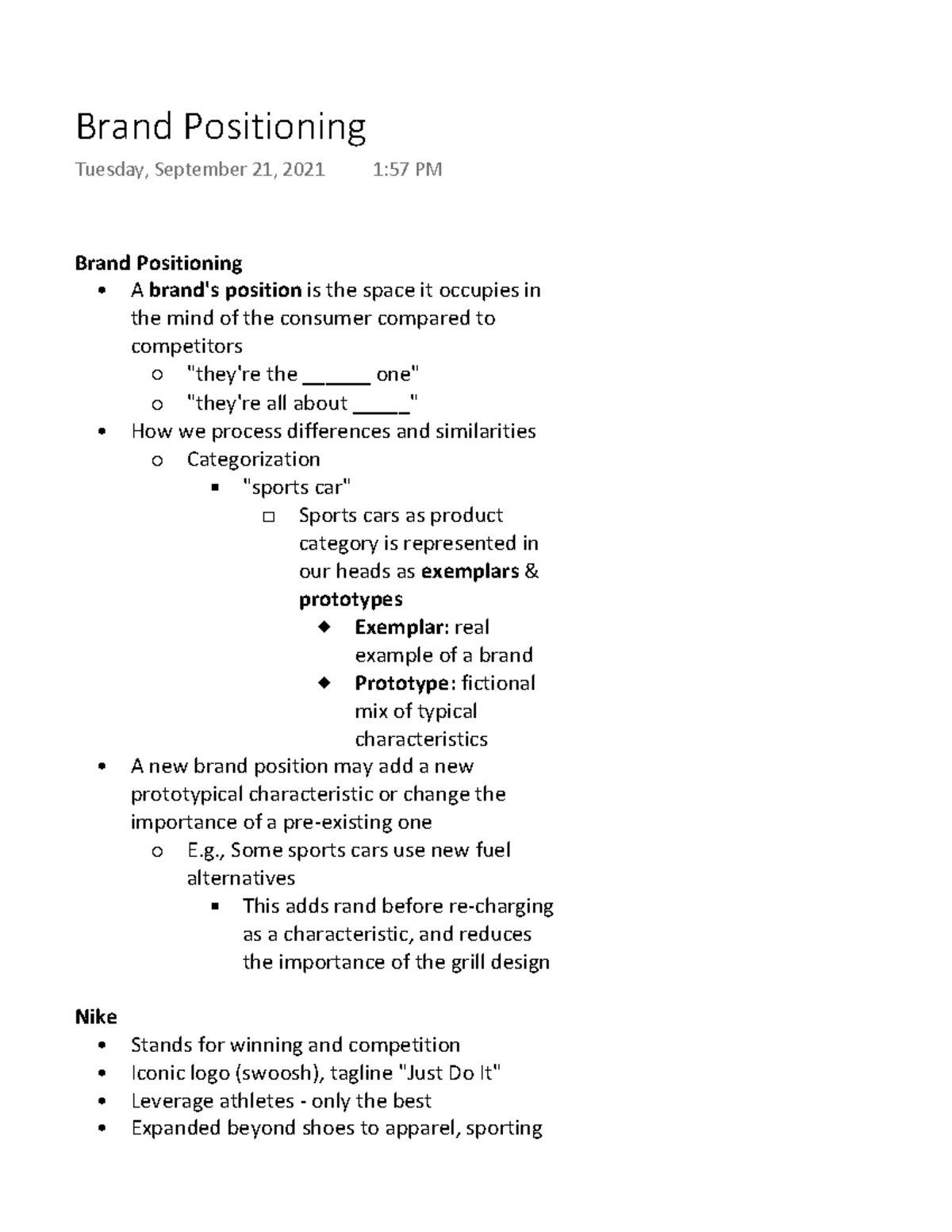 Brand Positioning - Lecture notes 9.21.21 - ADV 283 - Illinois - Studocu