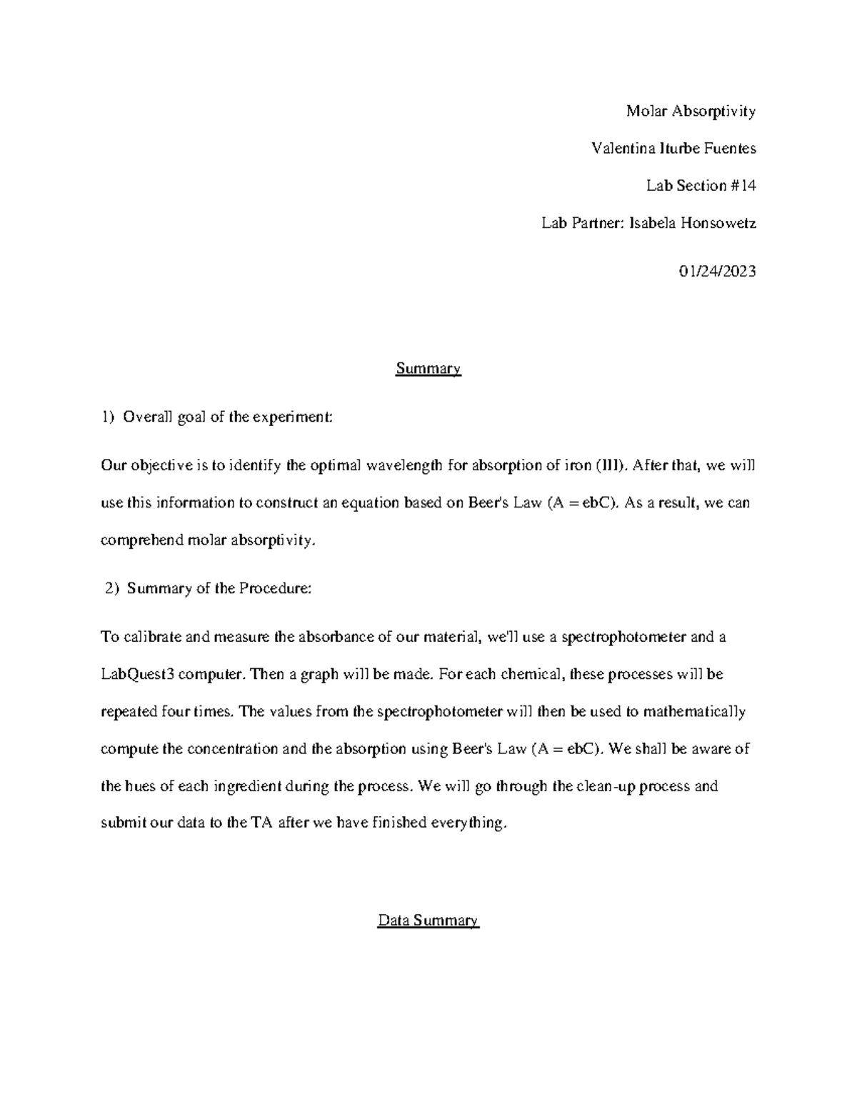 Molar Absorptivity - Nishida - Molar Absorptivity Valentina Iturbe ...