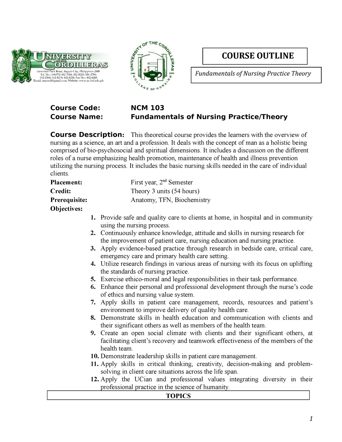 course outline in health education