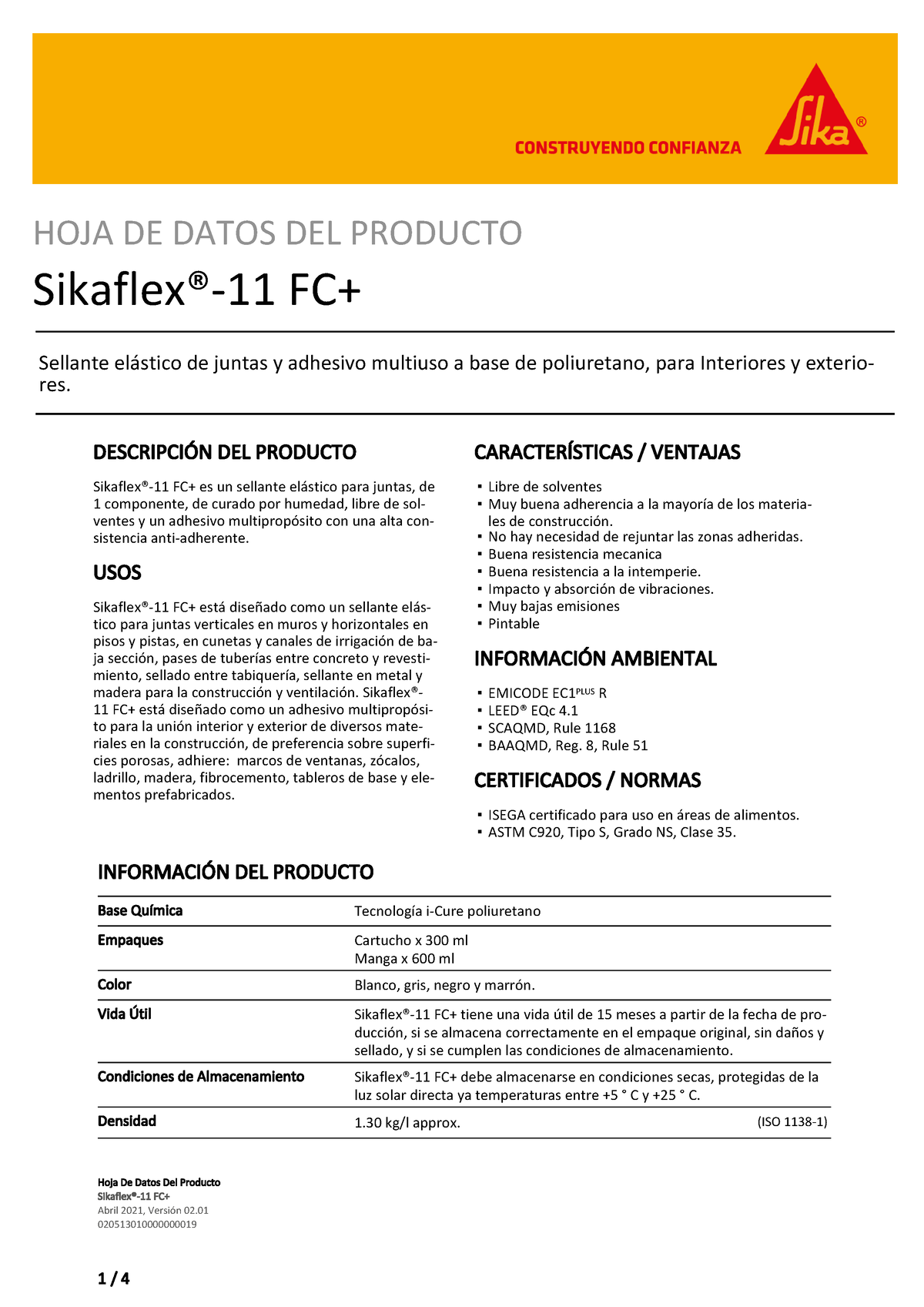 Sikaflex 292i Blanco Adhesivo Alta Resistencia Cartucho 300 ml