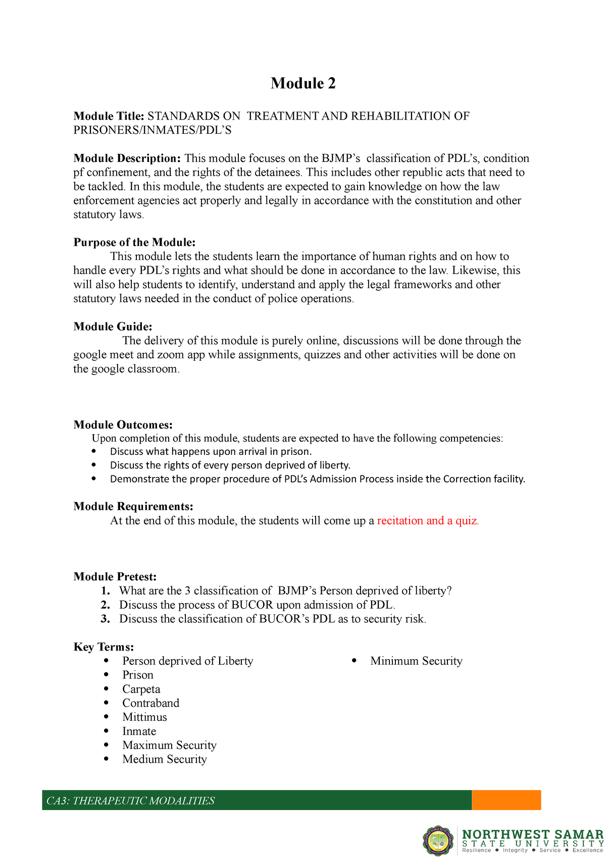 CA 3 Module 2-5 - Correctional Administration 3 - Module 2 Module Title ...