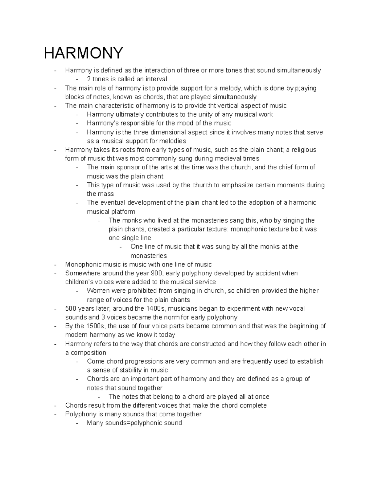 Harmony Notes MUL1010 HARMONY Harmony is defined as the interaction