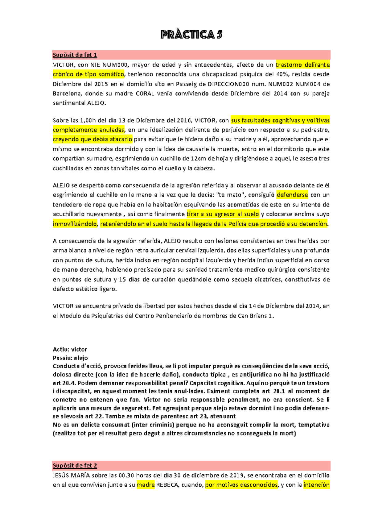 Practica 5 Penal - B ,b ,b B Vvv - PRÀCTICA 5 Supòsit De Fet 1 VICTOR ...