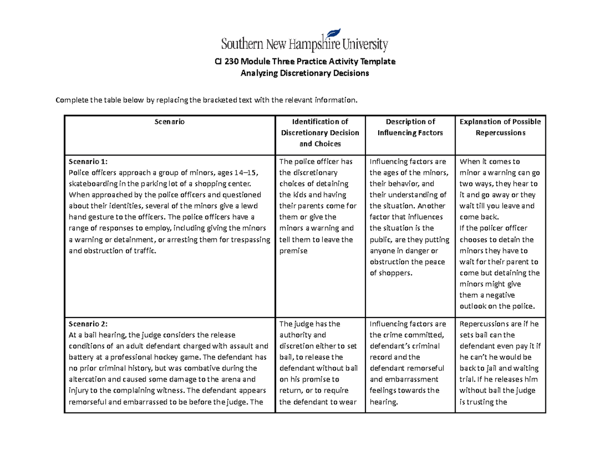 CJ 230 Module Three Practice Activity Template - CJ 230 Module Three ...