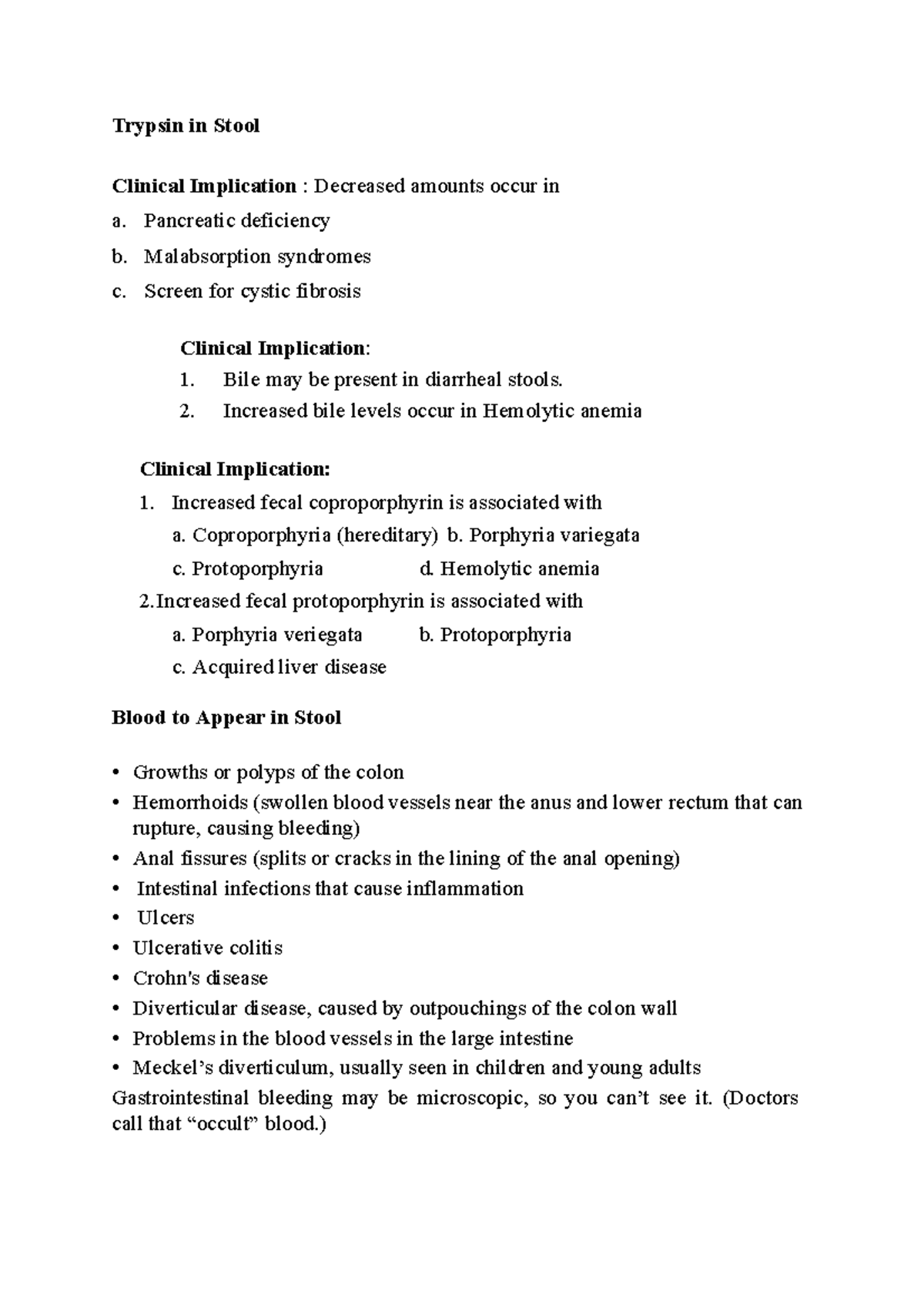 Trypsin in Stool Trypsin in Stool Clinical Implication Decreased